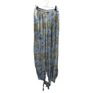Mango Pants Women's Size Small Green Blue Floral Side Zip Closure